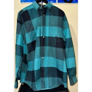 VTG Twenty X Mens Button Front Shirt Green Plaid Long Sleeve Size Medium